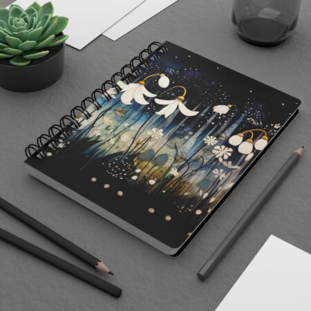 Whimsical Snowdrop Flower Soft Cover Journal Gift for Her January Birth Flower Dream Diary Gift Vintage Dark Floral Snowdrop Spiral Notebook