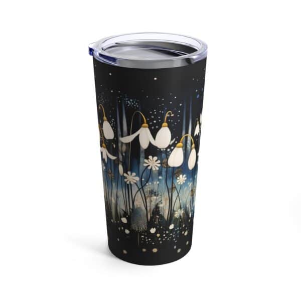 Whimsical Snowdrop Flower Tumbler Gift for Her January Birth Flower 20oz Travel Tumbler Gift Vintage Art Style Dark Floral Snowdrops Mug - Image 2