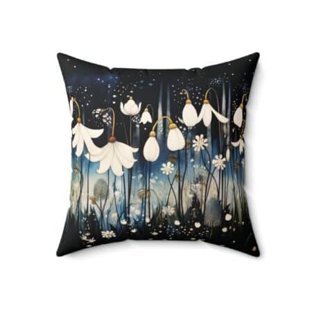 Whimsical Snowdrop Throw Pillow Home Decor Gift January Birth Flower Throw Cushion Pillow Gift Vintage Art Style Dark Floral Room Decor Gift