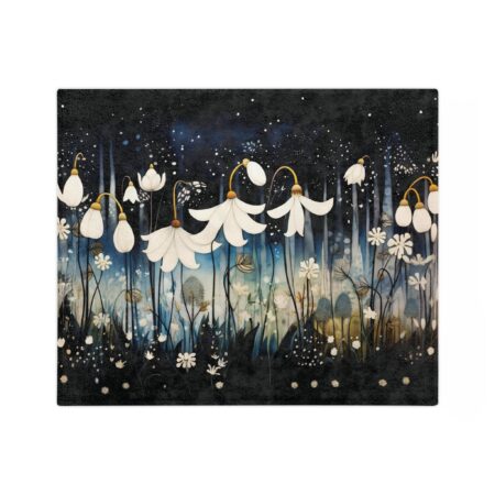 Whimsical Snowdrop Throw Blanket Home Decor Gift January Birth Flower Velveteen Minky Throw Blanket Vintage Art Style Dark Floral Blanket