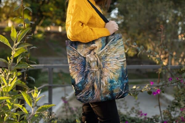 Enchanted Forest Angel Tote Bag Gift Angel In The Woods Shopping Tote Guardian Angel Wings Gift for Her Angelic Travel Book Tote 3 Sizes - Image 4