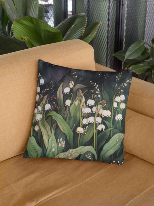Lily of the Valley Flowers Throw Pillow Gift for Her May Birth Month Flower Decorative Cushion Birthday Gift Whimsical Dark Botanical Floral - Image 4