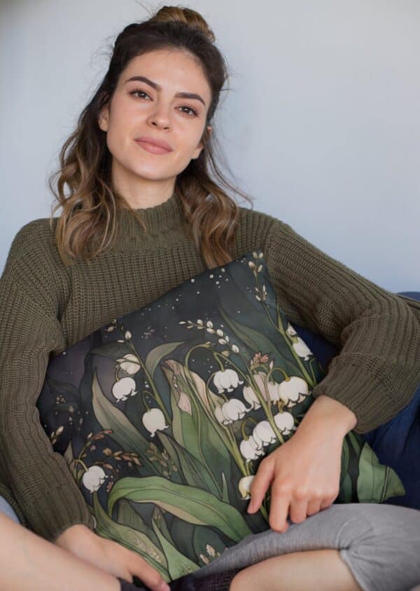 Lily of the Valley Flowers Throw Pillow Gift for Her May Birth Month Flower Decorative Cushion Birthday Gift Whimsical Dark Botanical Floral - Image 8