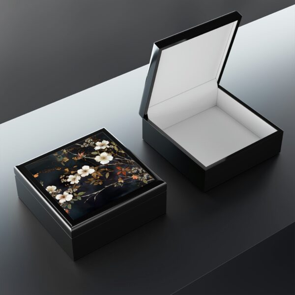 Hawthorne Flower Dark Botanical Jewelry Box May Birth Month Flower Jewelry Box Gift Art Deco Style Dark Floral Woodlands Art Keepsake Box - Image 3