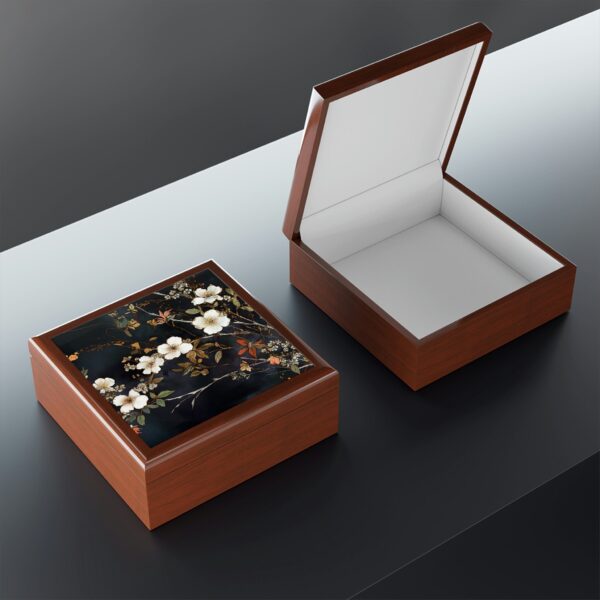 Hawthorne Flower Dark Botanical Jewelry Box May Birth Month Flower Jewelry Box Gift Art Deco Style Dark Floral Woodlands Art Keepsake Box - Image 6