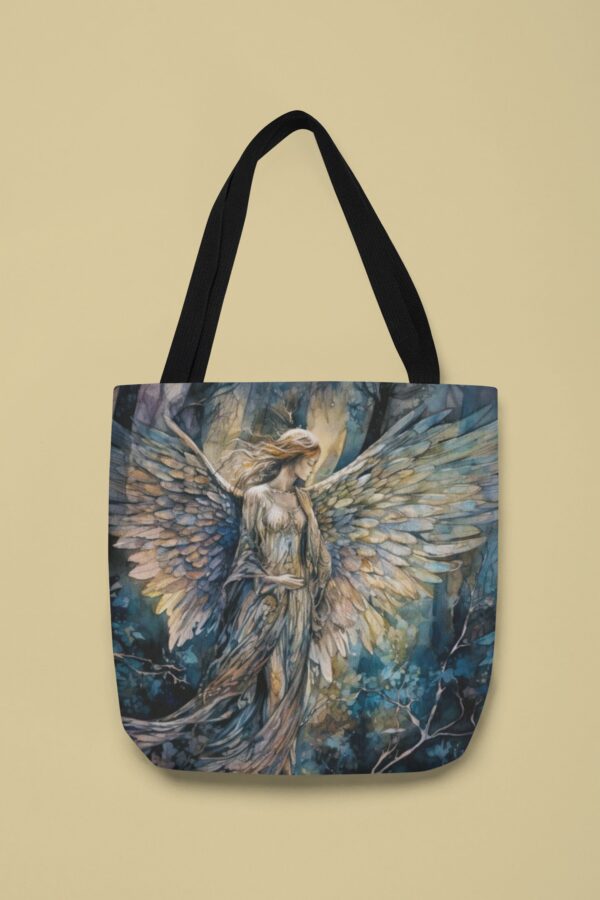 Enchanted Forest Angel Tote Bag Gift Angel In The Woods Shopping Tote Guardian Angel Wings Gift for Her Angelic Travel Book Tote 3 Sizes - Image 7