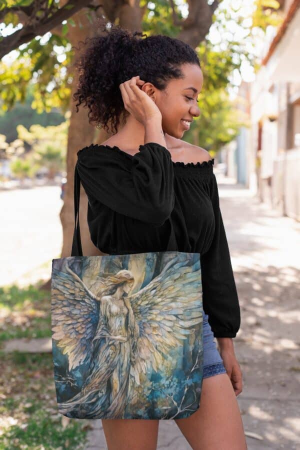 Enchanted Forest Angel Tote Bag Gift Angel In The Woods Shopping Tote Guardian Angel Wings Gift for Her Angelic Travel Book Tote 3 Sizes - Image 2