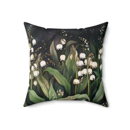 Lily of the Valley Flowers Throw Pillow Gift for Her May Birth Month Flower Decorative Cushion Birthday Gift Whimsical Dark Botanical Floral