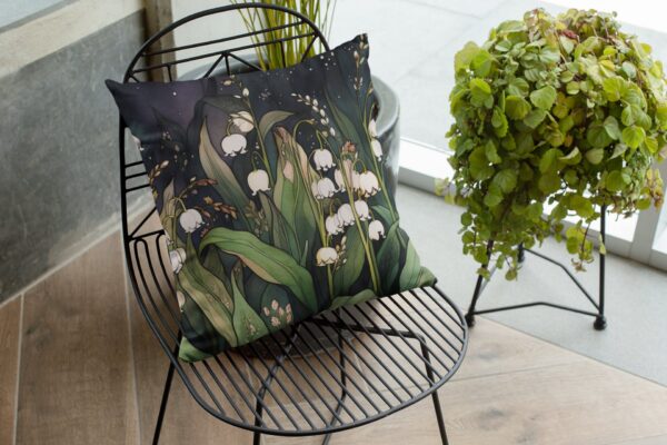 Lily of the Valley Flowers Throw Pillow Gift for Her May Birth Month Flower Decorative Cushion Birthday Gift Whimsical Dark Botanical Floral - Image 3