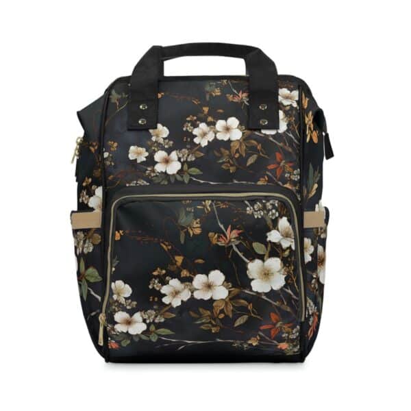 Dark Botanical Hawthorn Flowers Backpack May Birth Month Flower Multifunctional Backpack for Her Dark Floral Diaper Backpack Travel Bag