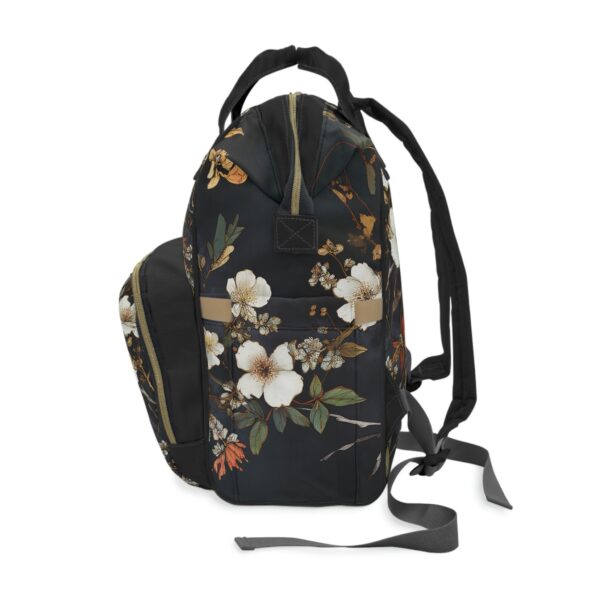 Dark Botanical Hawthorn Flowers Backpack May Birth Month Flower Multifunctional Backpack for Her Dark Floral Diaper Backpack Travel Bag - Image 4