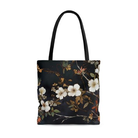 Hawthorne Flower Dark Botanical Tote Bag May Birth Month Flower Travel Tote Gift Art Deco Style Dark Floral Woodlands Art Large Tote Gift