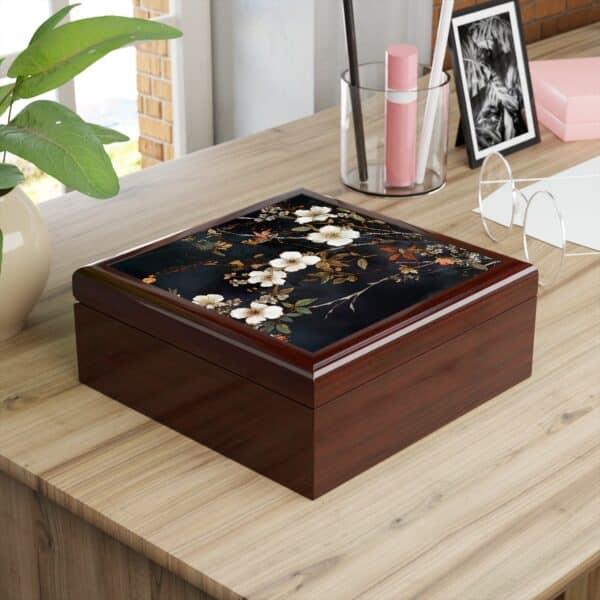 Hawthorne Flower Dark Botanical Jewelry Box May Birth Month Flower Jewelry Box Gift Art Deco Style Dark Floral Woodlands Art Keepsake Box - Image 7