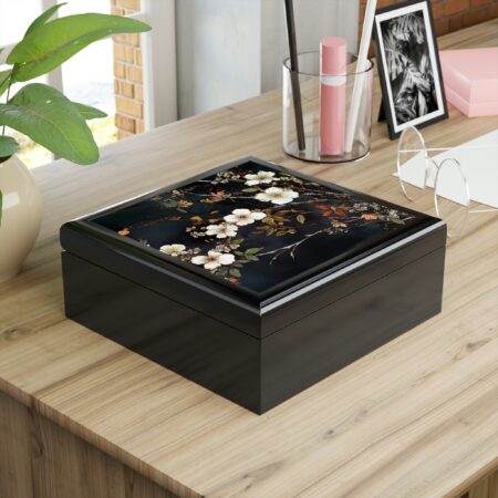 Hawthorne Flower Dark Botanical Jewelry Box May Birth Month Flower Jewelry Box Gift Art Deco Style Dark Floral Woodlands Art Keepsake Box