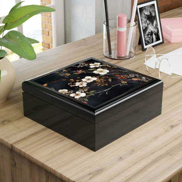 Hawthorne Flower Dark Botanical Jewelry Box May Birth Month Flower Jewelry Box Gift Art Deco Style Dark Floral Woodlands Art Keepsake Box
