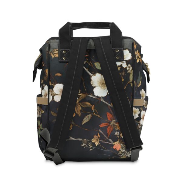 Dark Botanical Hawthorn Flowers Backpack May Birth Month Flower Multifunctional Backpack for Her Dark Floral Diaper Backpack Travel Bag - Image 3