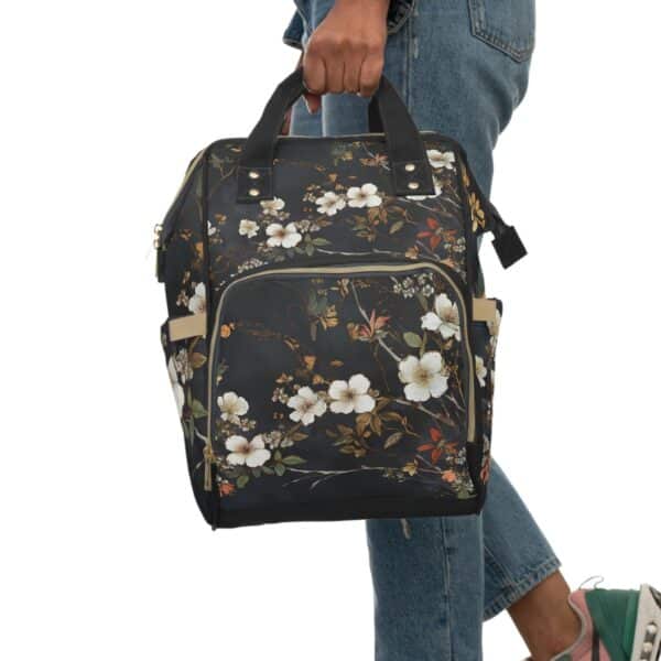 Dark Botanical Hawthorn Flowers Backpack May Birth Month Flower Multifunctional Backpack for Her Dark Floral Diaper Backpack Travel Bag - Image 7