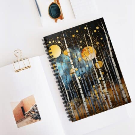Magical Fall Forest Journal Fantasy Art Deco Golden Orbs Autumn Trees Soft Cover Diary Woodlands Aesthetic Dream Diary Gift Full Moon 6"x8"
