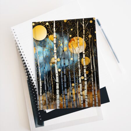 Magical Fall Forest Journal Fantasy Art Deco Golden Orbs Autumn Trees Hard Cover Diary Woodlands Sketchbook Dream Diary Gift Full Moon 5"x7"