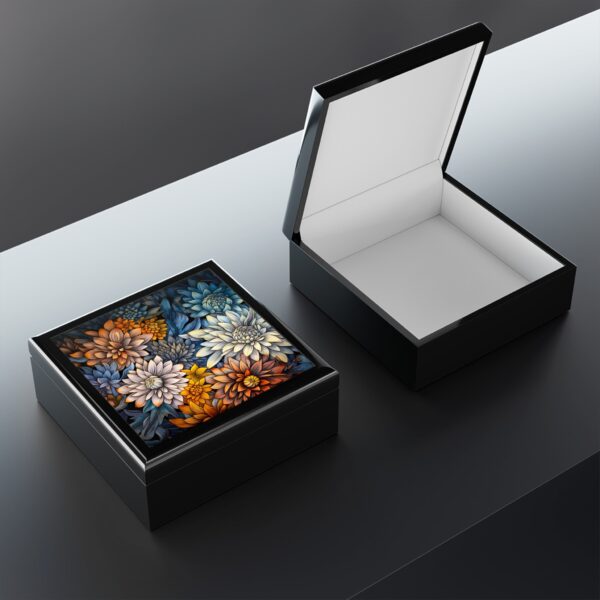 Aster Floral Jewelry Box Gift for Her Art Deco Vintage Asters Keepsake Box September Birth Month Flower Tarot Card Affirmation Card Box Gift - Image 3