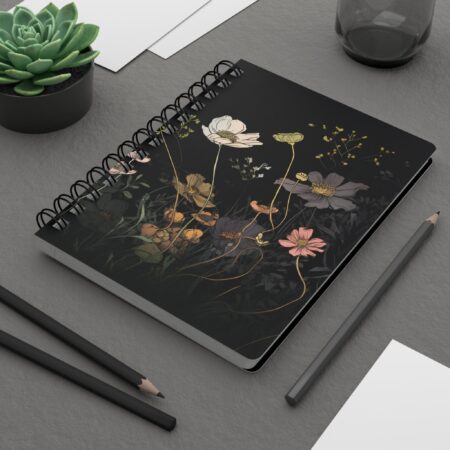 Cosmos Flowers Soft Cover Journal Gift for Her October Birth Flower Dream Diary Gift Dark Floral Birth Month Flower Spiral Notebook 5"x7"