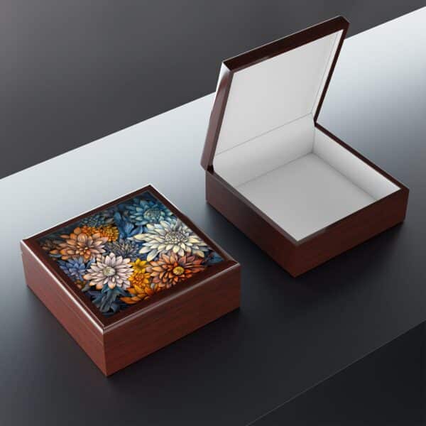 Aster Floral Jewelry Box Gift for Her Art Deco Vintage Asters Keepsake Box September Birth Month Flower Tarot Card Affirmation Card Box Gift - Image 9