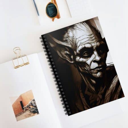 Dark Fantasy Spiral Notebook Dark Elf Art Soft Cover Journal Notebook Magical Elf Portrait Dark Academia Sketch Lined 6"x8" Gamer Gift Diary