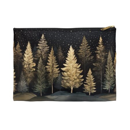 Winter Forest Travel Pouch Gift Whimsical Vintage Art Fall Trees Accessory Pouch Dark Forest Pen Pencil Craft Tech Accessory Travel Bag Gift