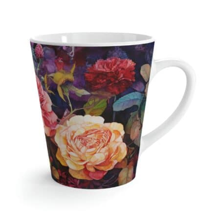 Watercolor Roses Latte Mug Gift for Her June Birth Month Flower Birthday Gift Ceramic Coffee Mug Floral Roses Romantic Vintage Botanical