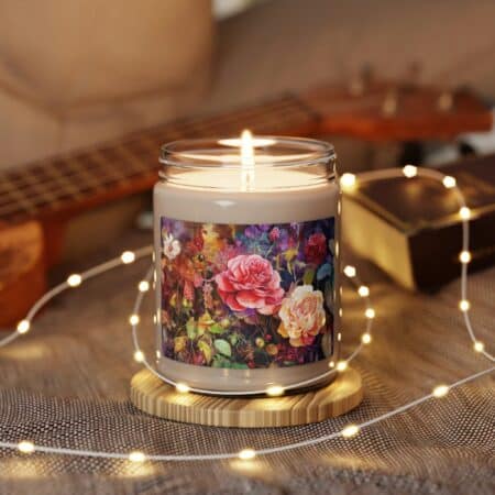 Watercolor Roses Scented Soy Candle Rose Gift June Birth Month Flower Gift for Her Eco-Friendly 9oz Soy Candle Gift Colorful Floral Art Gift