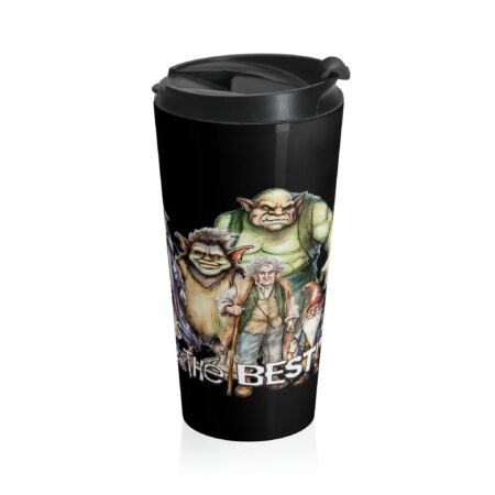 Fantasy Black Travel Mug for Dad Magical Characters Funny Father's Day Gift 15oz Stainless Steel Tumbler Gamer Dad Gift Wizard Comic Art