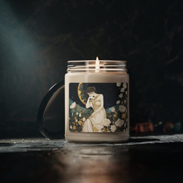 Art Deco Scented Soy Candle Gift Dark Academia Aesthetic Eco-Friendly Candle Romantic June Roses Dreaming Woman Moon Night Sky Jar Candle - Image 5