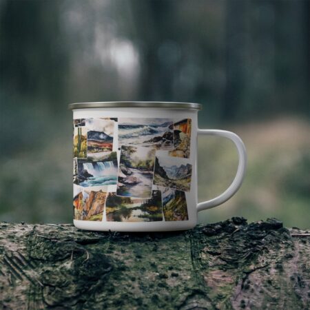 Camping Mug Gift for Dad Cookout Campsite Travel RV Road Trips Enamel Camping Mug Recreation Nature Scenes Camp Travel 12oz Mug Gift for Him