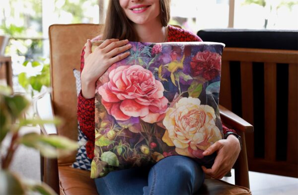 Watercolor Roses Throw Pillow Gift Romantic Roses June Birth Month Flower Gift for Her June Birthday Gift Decorative Pillow Throw Cushion - Image 9