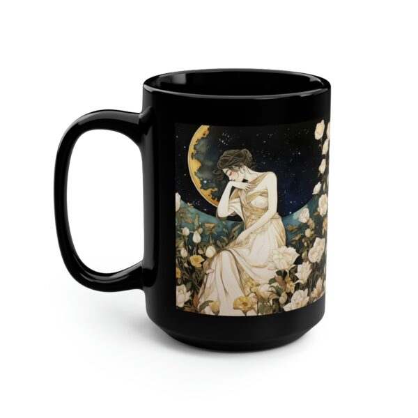 Art Deco Black Ceramic Mug Gift Dark Academia Aesthetic 15oz Coffee Mug Romantic June Roses Dreaming Woman and Moon Night Sky Tea Mug Gift - Image 2