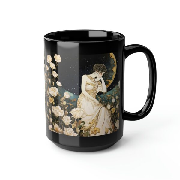 Art Deco Black Ceramic Mug Gift Dark Academia Aesthetic 15oz Coffee Mug Romantic June Roses Dreaming Woman and Moon Night Sky Tea Mug Gift - Image 6