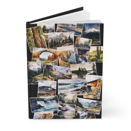 Hard Cover Journal Travel Camping Road Trip Journal Art Collage of National Parks Nature Scenery Hiking Hard Cover Diary Gift for Him 6"x8"