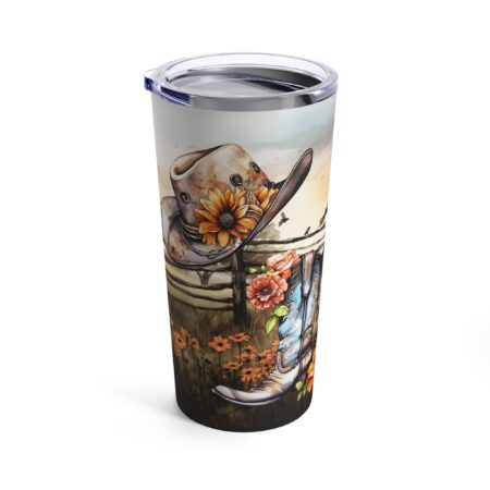 Cute Cowgirl Tumbler Gift for Her Whimsical Cowboy Boots Hat Cow Wildflower 20oz Stainless Steel Tumbler Cow Lover Gift Tumbler Country Girl