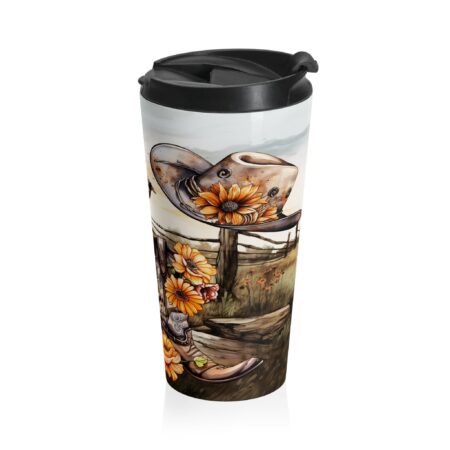 Cute Cowgirl Travel Tumbler Gift for Her Whimsical Cowboy Boots Hat Cow Wildflowers 15oz Stainless Steel Tumbler Cow Lover Gift Country Girl