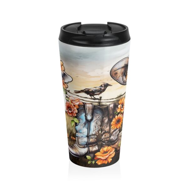 Cute Cowgirl Travel Tumbler Gift for Her Whimsical Cowboy Boots Hat Cow Wildflowers 15oz Stainless Steel Tumbler Cow Lover Gift Country Girl - Image 2