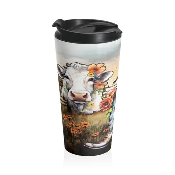 Cute Cowgirl Travel Tumbler Gift for Her Whimsical Cowboy Boots Hat Cow Wildflowers 15oz Stainless Steel Tumbler Cow Lover Gift Country Girl - Image 4
