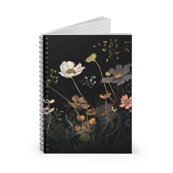 Cosmos Flowers Soft Cover Journal Gift for Her October Birth Flower Dream Diary Gift Dark Floral Birth Month Flower Spiral Notebook 6"x8" - Image 3