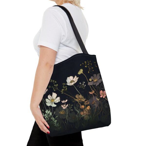 Cosmos Flowers Tote Bag Gift for Her October Birth Month Flower Shopping Tote Gift Dark Floral Travel Tote Student Teacher Tote Bag Gift - Image 5