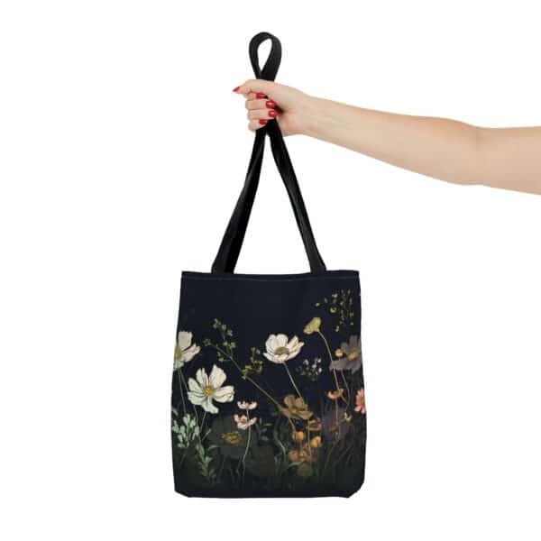 Cosmos Flowers Tote Bag Gift for Her October Birth Month Flower Shopping Tote Gift Dark Floral Travel Tote Student Teacher Tote Bag Gift - Image 6