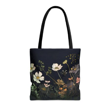 Cosmos Flowers Tote Bag Gift for Her October Birth Month Flower Shopping Tote Gift Dark Floral Travel Tote Student Teacher Tote Bag Gift