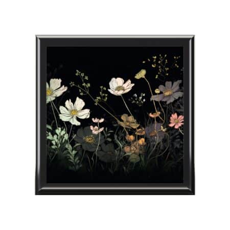 Cosmos Flowers Jewelry Box Gift for Her October Birth Month Flower Keepsake Curio Box Gift Whimsical Dark Floral Memento Box Treasure Box