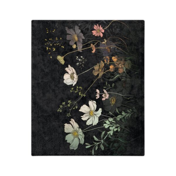 Cosmos Flower Velveteen Minky Blanket Gift for Her October Birth Month Flower Super Soft Whimsical Dark Floral Throw Blanket Room Decor Gift - Image 3