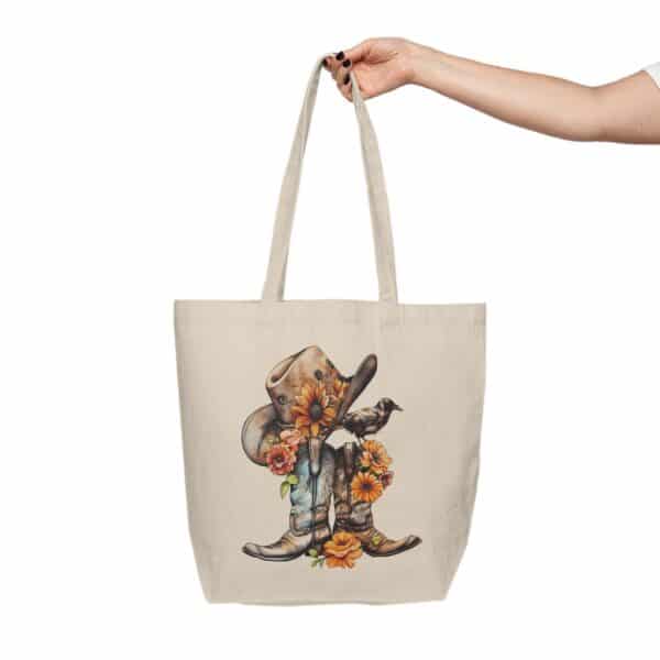 Cute Cowgirl Canvas Shopping Tote Gift Country Western Sturdy Canvas Tote for Her Whimsical Cowboy Boots Hat Flowers Book Bag Travel Tote - Image 5