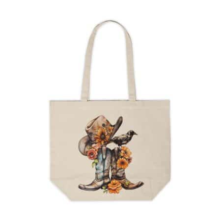 Cute Cowgirl Canvas Shopping Tote Gift Country Western Sturdy Canvas Tote for Her Whimsical Cowboy Boots Hat Flowers Book Bag Travel Tote