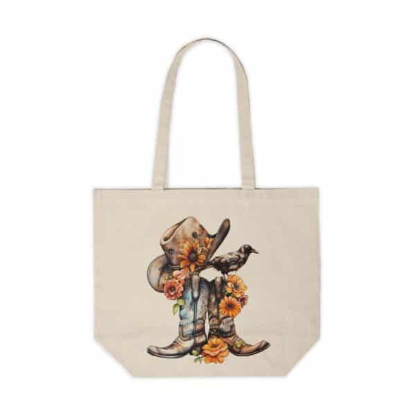 Cute Cowgirl Canvas Shopping Tote Gift Country Western Sturdy Canvas Tote for Her Whimsical Cowboy Boots Hat Flowers Book Bag Travel Tote